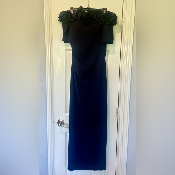 Xscape Navy Blue Off-Shoulder Puff Sleeve Cocktail Dress - Picture 3 of 4